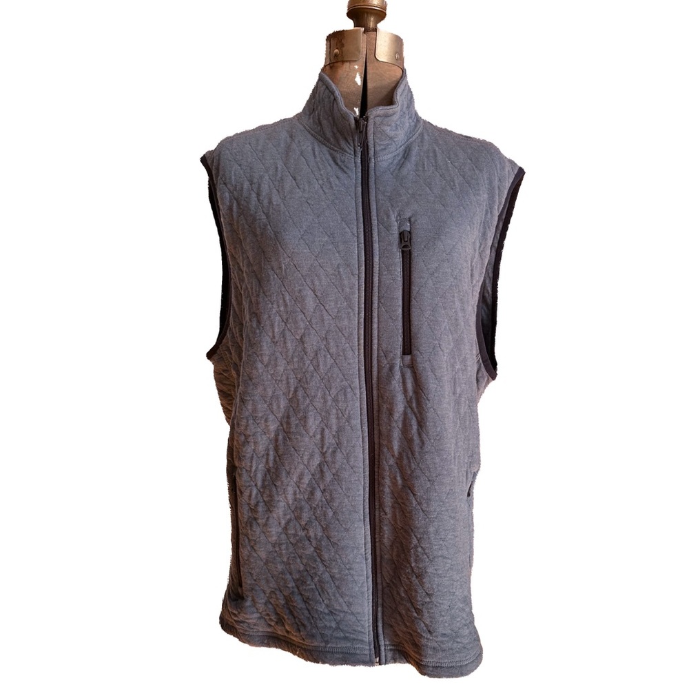 J Crew Vest Heathered Blue Quilted Stretch Cotton Blend Knit Jacket